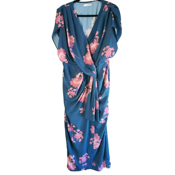 Wayward Fancies eShakti Custom Green Pink Floral Midi Dress Gathered Slimming - Picture 4 of 6